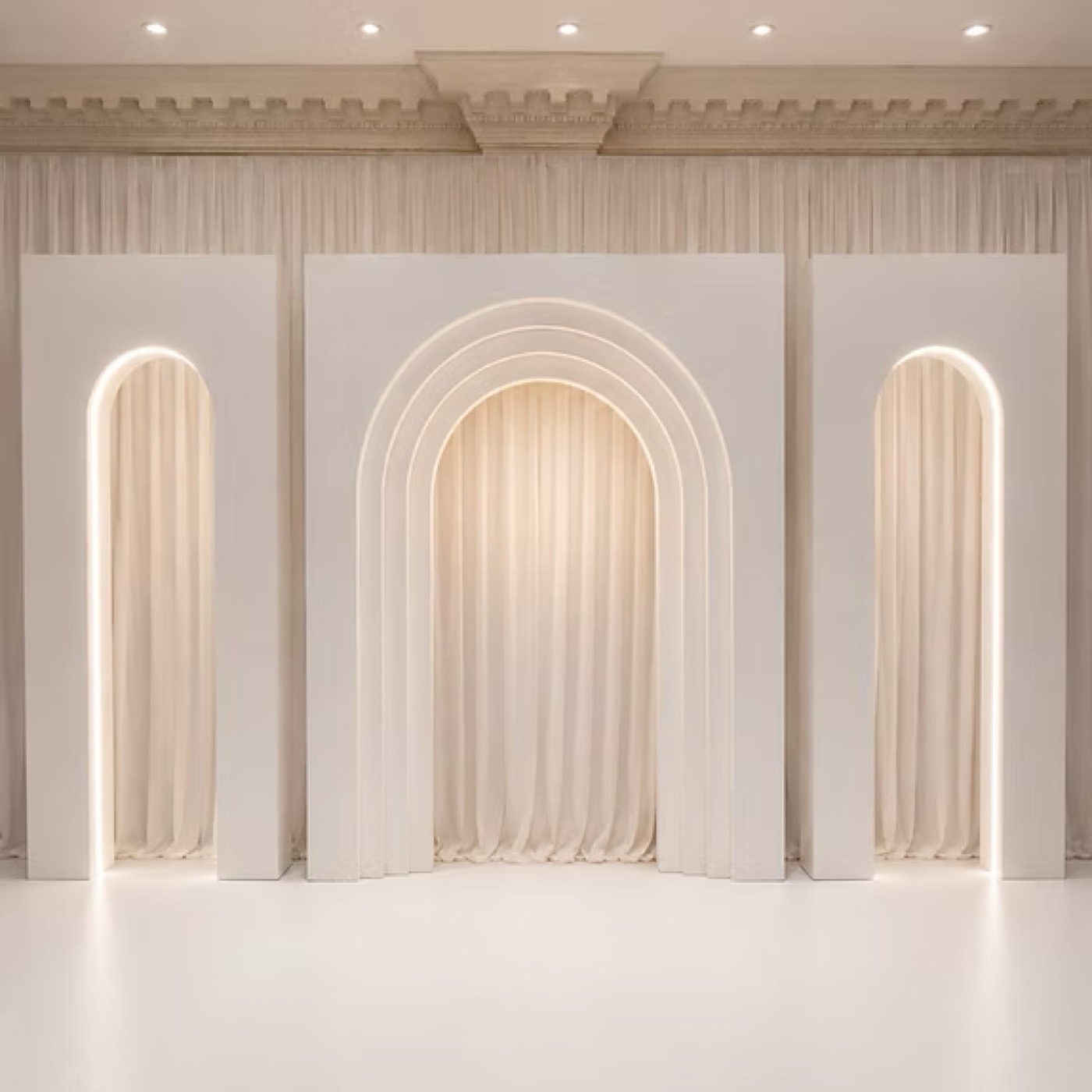 Arched panel backdrop with lighting