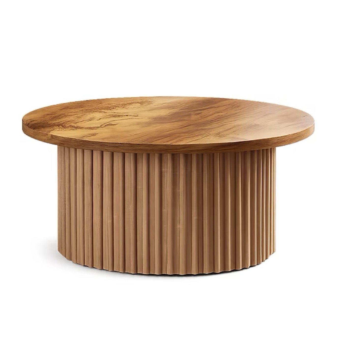 Round fluted wooden coffee table